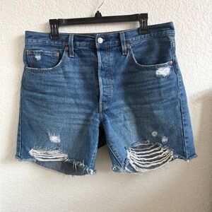 Levi’s 501 High Waist Classic Denim Jeans Distressed Shorts Size 32 Blue‎